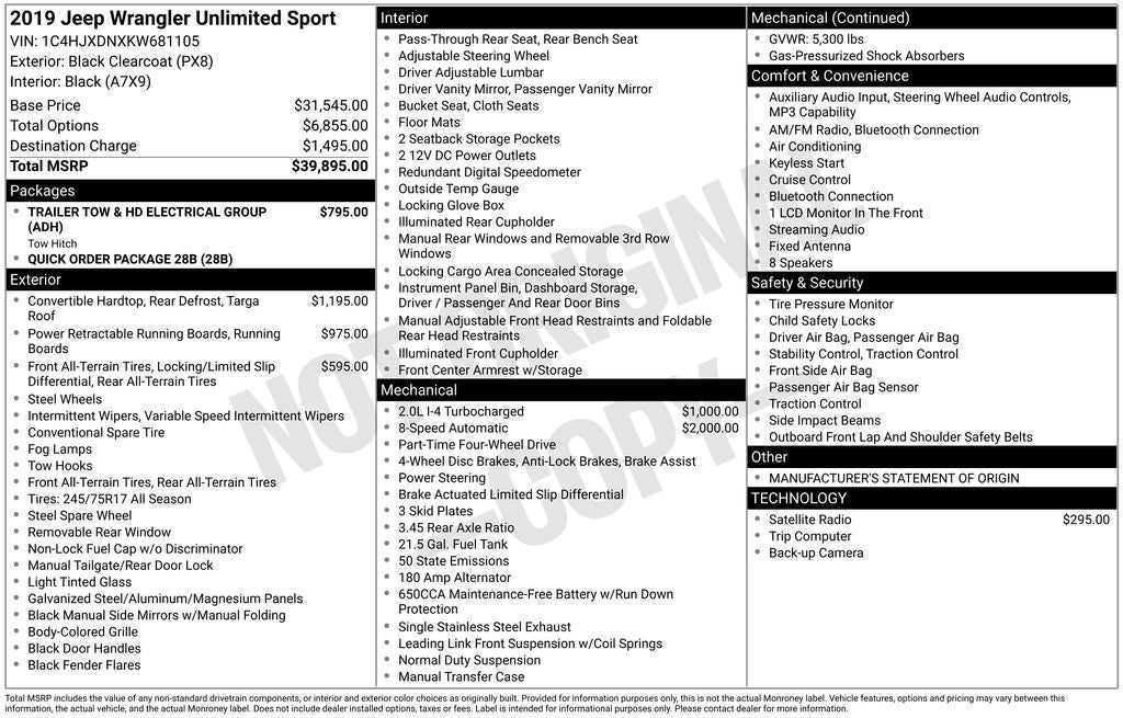 2019 Jeep Wrangler Unlimited Sport