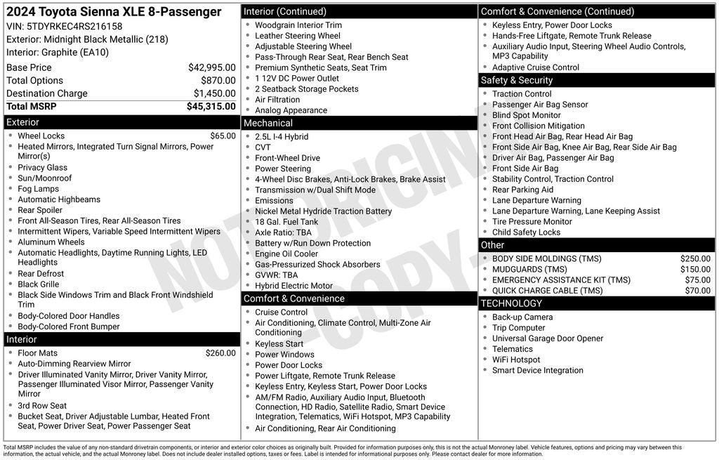 2024 Toyota SIENNA XLE XLE 8 Passenger